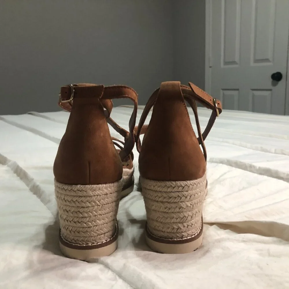Lucky Brand brand new leather Carolina strappy espadrille wedge sandals 9.5 - Picture 4 of 9